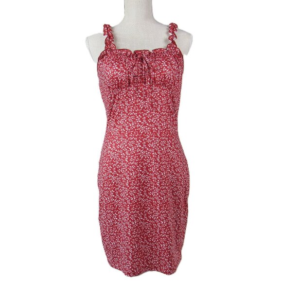 SHEIN Bodycon Dress Women's Size L Ditsy Floral Ruched Bust Frill Trim - Picture 1 of 7